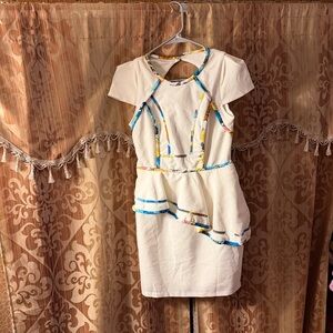 Sabo Skirt White Dress with Multicolor Accents